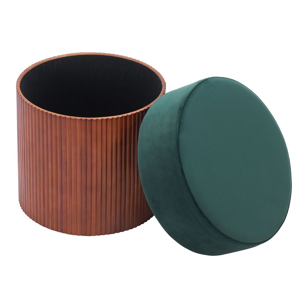 Otomán para Boutique - ZUO BOTO - Verde - Tapizado en Tela Tipo Terciopelo - 110182 - Zuo - NOGAL BEAT - Taburete