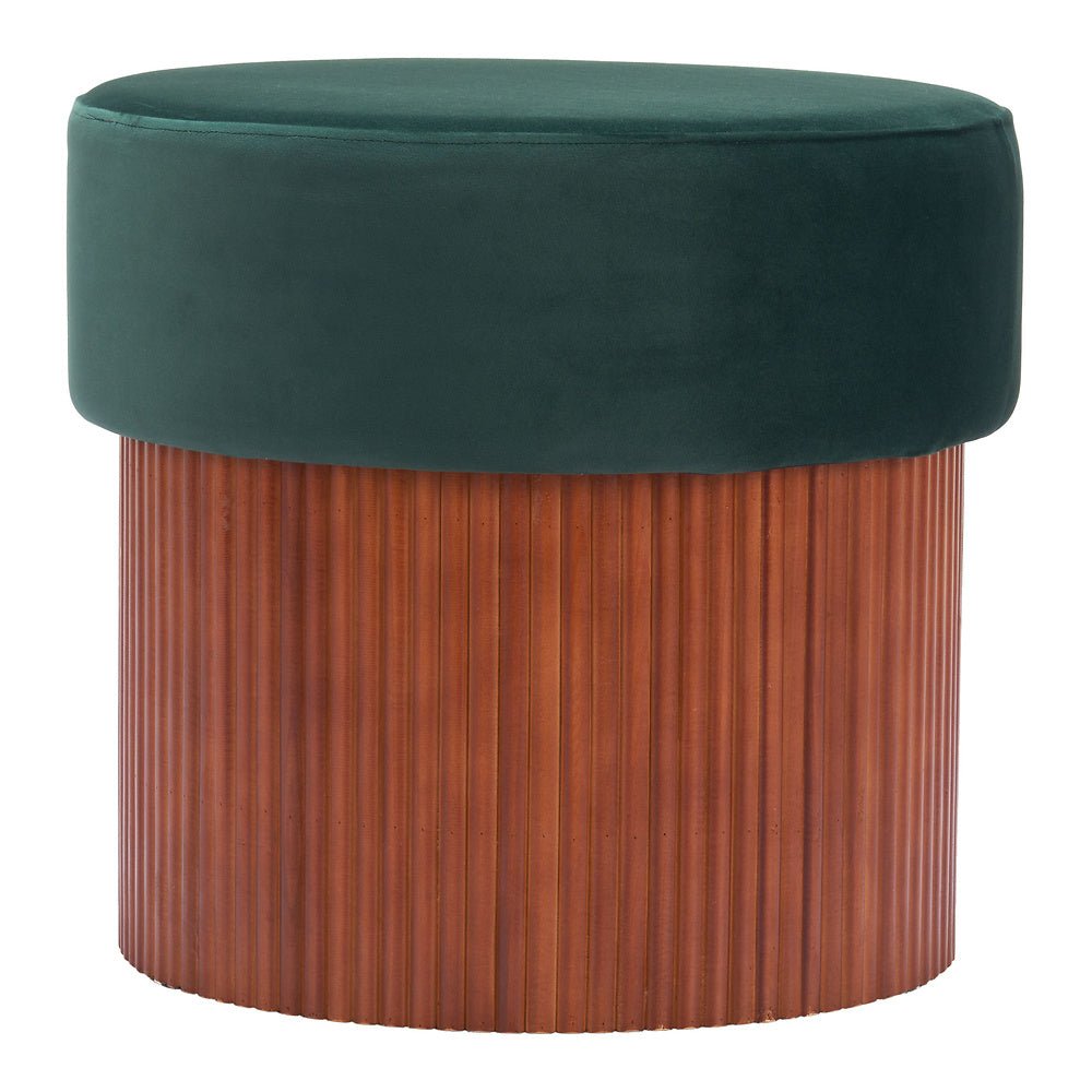 Otomán para Boutique - ZUO BOTO - Verde - Tapizado en Tela Tipo Terciopelo - 110182 - Zuo - NOGAL BEAT - Taburete