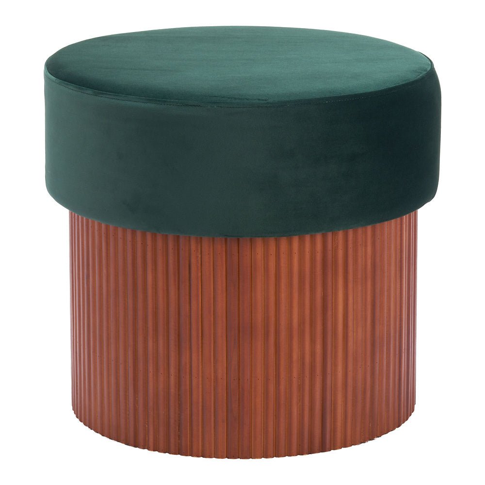 Otomán para Boutique - ZUO BOTO - Verde - Tapizado en Tela Tipo Terciopelo - 110182 - Zuo - NOGAL BEAT - Taburete