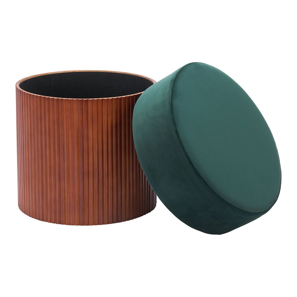 Otomán para Boutique - ZUO BOTO - Verde - Tapizado en Tela Tipo Terciopelo - 110182 - Zuo - NOGAL BEAT - Taburete