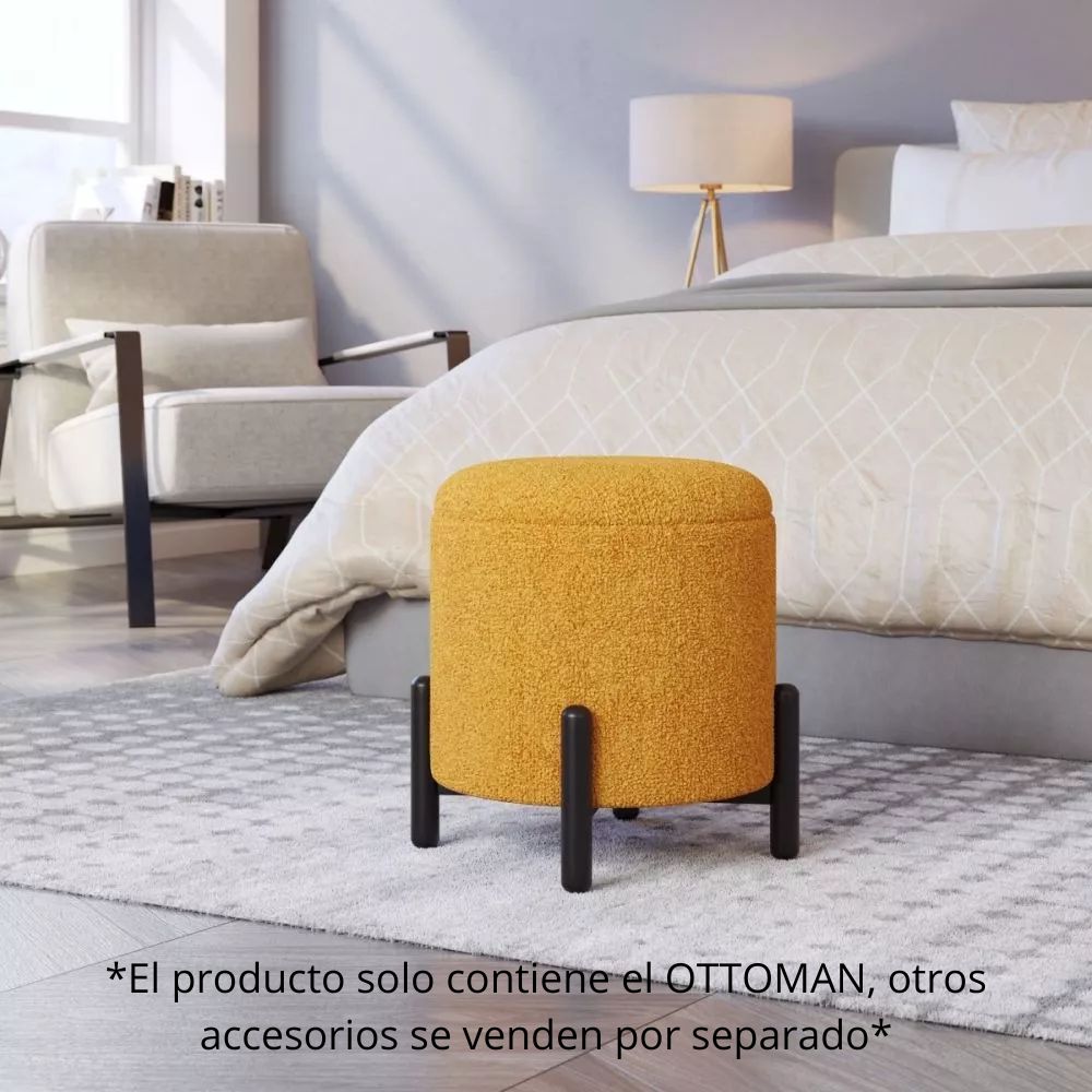 OTTOMAN DE ALMACENAMIENTO NOGAL BEAT CALISTOGA | Ottoman Decorativo de Almacenamiento para Habitación | 42 cm | Estructura Madera MDF | Amarillo | Tejido Poliéster Boucle | Interior - 109618 - Zuo - NOGAL BEAT - Taburete