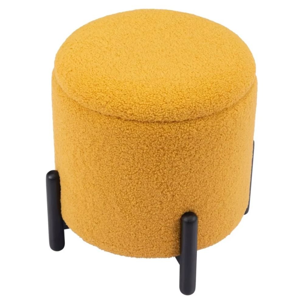 OTTOMAN DE ALMACENAMIENTO NOGAL BEAT CALISTOGA | Ottoman Decorativo de Almacenamiento para Habitación | 42 cm | Estructura Madera MDF | Amarillo | Tejido Poliéster Boucle | Interior - 109618 - Zuo - NOGAL BEAT - Taburete