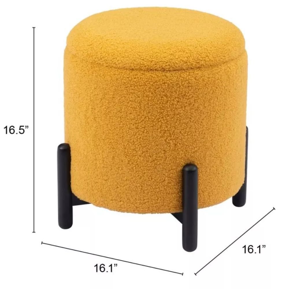 OTTOMAN DE ALMACENAMIENTO NOGAL BEAT CALISTOGA | Ottoman Decorativo de Almacenamiento para Habitación | 42 cm | Estructura Madera MDF | Amarillo | Tejido Poliéster Boucle | Interior - 109618 - Zuo - NOGAL BEAT - Taburete