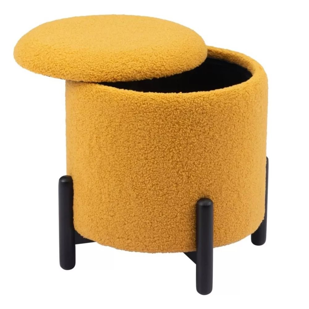 OTTOMAN DE ALMACENAMIENTO NOGAL BEAT CALISTOGA | Ottoman Decorativo de Almacenamiento para Habitación | 42 cm | Estructura Madera MDF | Amarillo | Tejido Poliéster Boucle | Interior - 109618 - Zuo - NOGAL BEAT - Taburete