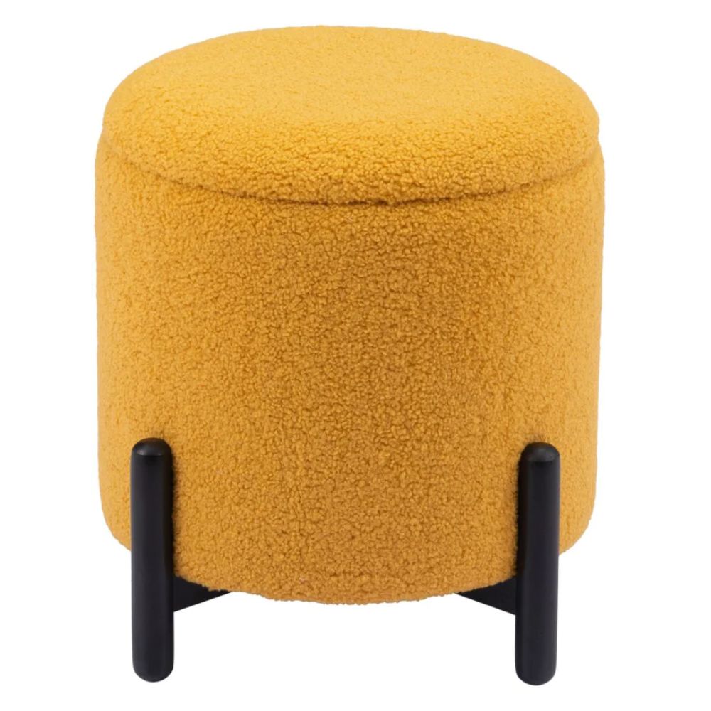 OTTOMAN DE ALMACENAMIENTO NOGAL BEAT CALISTOGA | Ottoman Decorativo de Almacenamiento para Habitación | 42 cm | Estructura Madera MDF | Amarillo | Tejido Poliéster Boucle | Interior - 109618 - Zuo - NOGAL BEAT - Taburete