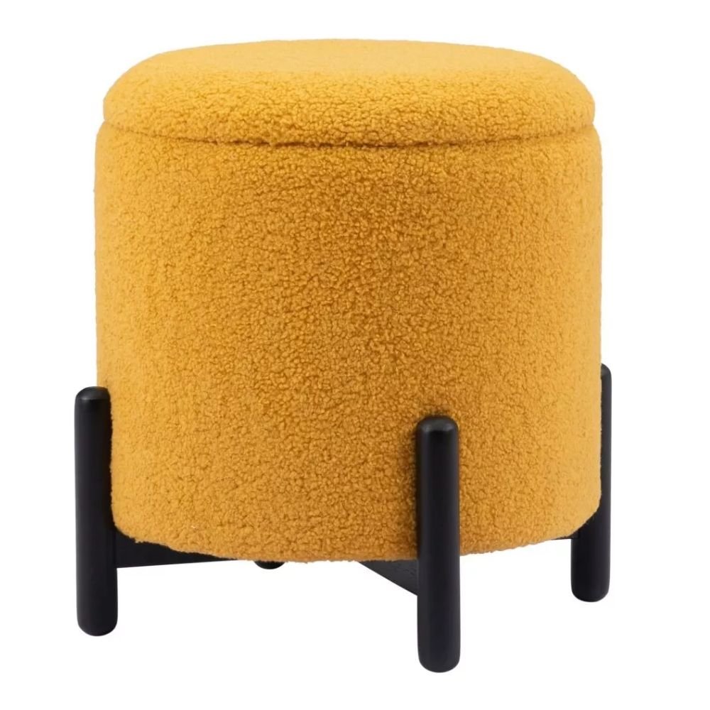 OTTOMAN DE ALMACENAMIENTO NOGAL BEAT CALISTOGA | Ottoman Decorativo de Almacenamiento para Habitación | 42 cm | Estructura Madera MDF | Amarillo | Tejido Poliéster Boucle | Interior - 109618 - Zuo - NOGAL BEAT - Taburete