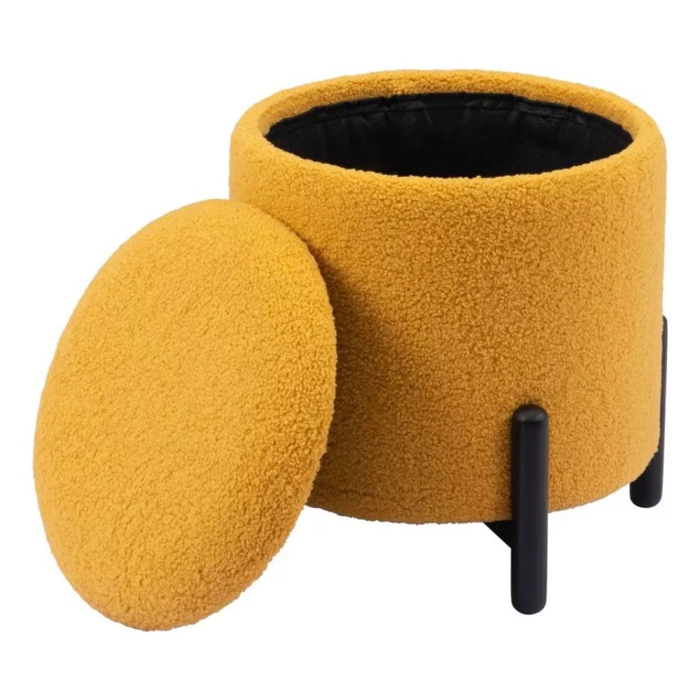 OTTOMAN DE ALMACENAMIENTO NOGAL BEAT CALISTOGA | Ottoman Decorativo de Almacenamiento para Habitación | 42 cm | Estructura Madera MDF | Amarillo | Tejido Poliéster Boucle | Interior - 109618 - Zuo - NOGAL BEAT - Taburete