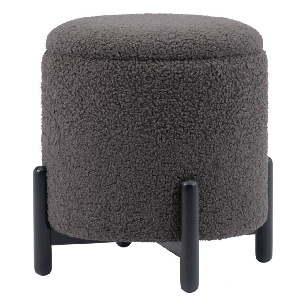 OTTOMAN DE ALMACENAMIENTO NOGAL BEAT CALISTOGA | Ottoman Decorativo de Almacenamiento para Habitación | 42 cm | Estructura Madera MDF Negro | Gris | Tejido Poliéster Boucle | Interior - 109617 - Zuo - NOGAL BEAT - Bancos