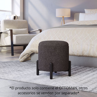 OTTOMAN DE ALMACENAMIENTO NOGAL BEAT CALISTOGA | Ottoman Decorativo de Almacenamiento para Habitación | 42 cm | Estructura Madera MDF Negro | Gris | Tejido Poliéster Boucle | Interior - 109617 - Zuo - NOGAL BEAT - Bancos