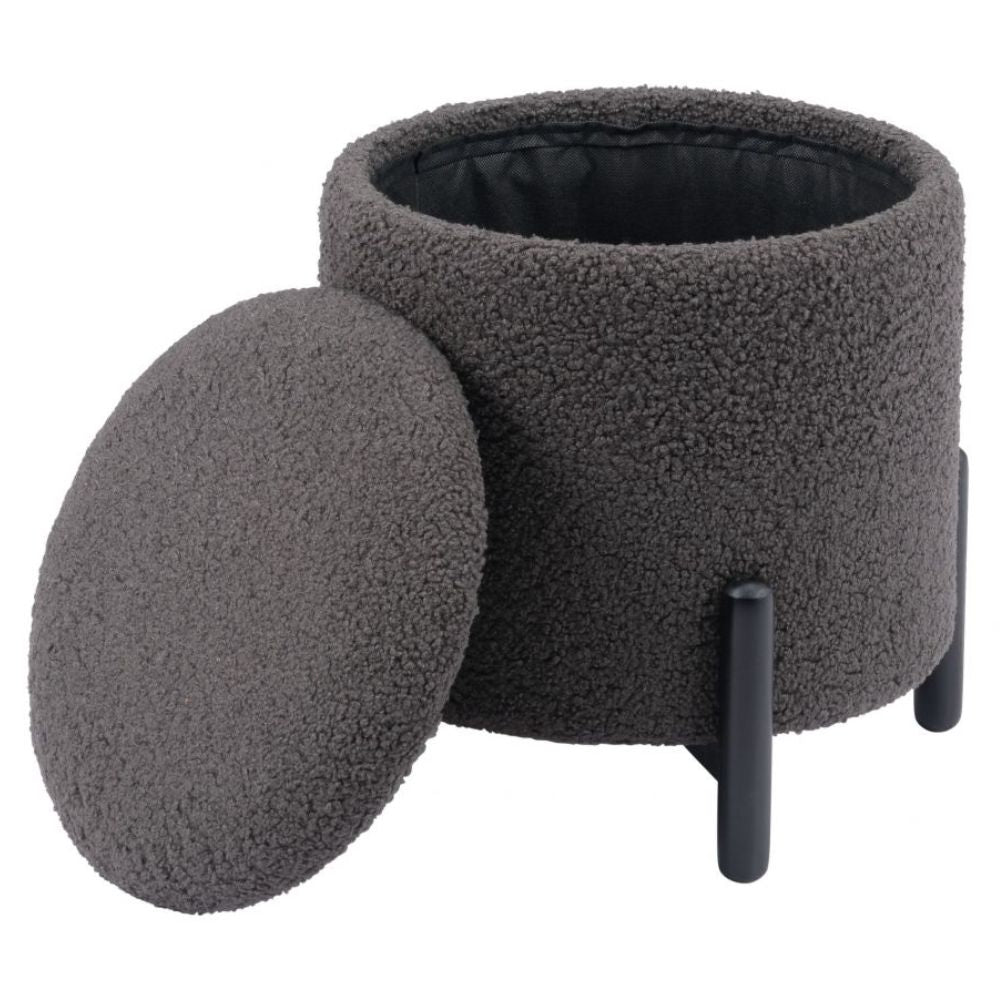 OTTOMAN DE ALMACENAMIENTO NOGAL BEAT CALISTOGA | Ottoman Decorativo de Almacenamiento para Habitación | 42 cm | Estructura Madera MDF Negro | Gris | Tejido Poliéster Boucle | Interior - 109617 - Zuo - NOGAL BEAT - Bancos