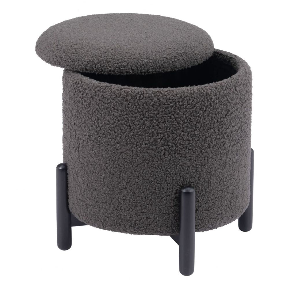 OTTOMAN DE ALMACENAMIENTO NOGAL BEAT CALISTOGA | Ottoman Decorativo de Almacenamiento para Habitación | 42 cm | Estructura Madera MDF Negro | Gris | Tejido Poliéster Boucle | Interior - 109617 - Zuo - NOGAL BEAT - Bancos