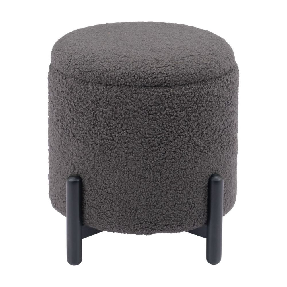 OTTOMAN DE ALMACENAMIENTO NOGAL BEAT CALISTOGA | Ottoman Decorativo de Almacenamiento para Habitación | 42 cm | Estructura Madera MDF Negro | Gris | Tejido Poliéster Boucle | Interior - 109617 - Zuo - NOGAL BEAT - Bancos