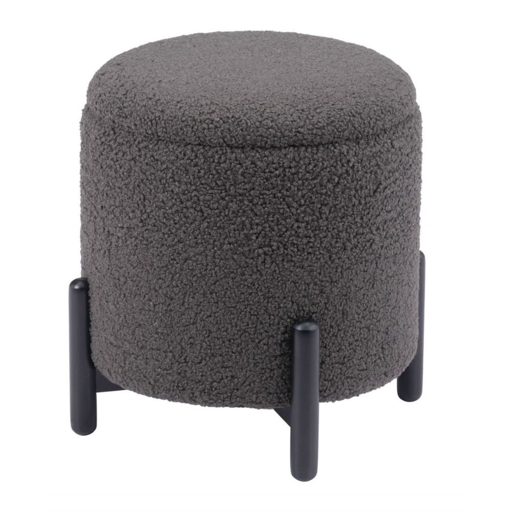 OTTOMAN DE ALMACENAMIENTO NOGAL BEAT CALISTOGA | Ottoman Decorativo de Almacenamiento para Habitación | 42 cm | Estructura Madera MDF Negro | Gris | Tejido Poliéster Boucle | Interior - 109617 - Zuo - NOGAL BEAT - Bancos