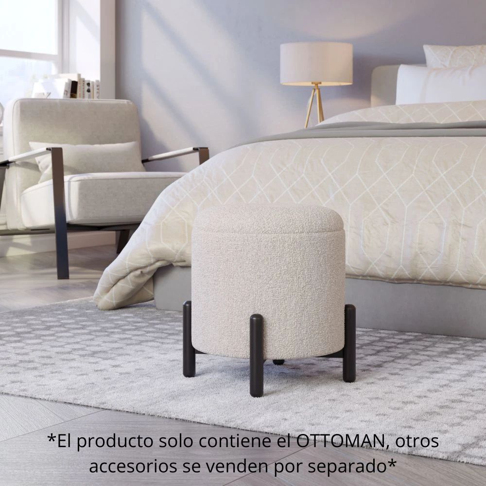 OTTOMAN DE ALMACENAMIENTO NOGAL BEAT CALISTOGA | Ottoman Decorativo de Almacenamiento para Habitación | 42 cm | Estructura Madera MDF Negro | Marfil | Tejido Poliéster Boucle | Interior - 109616 - Zuo - NOGAL BEAT - Bancos