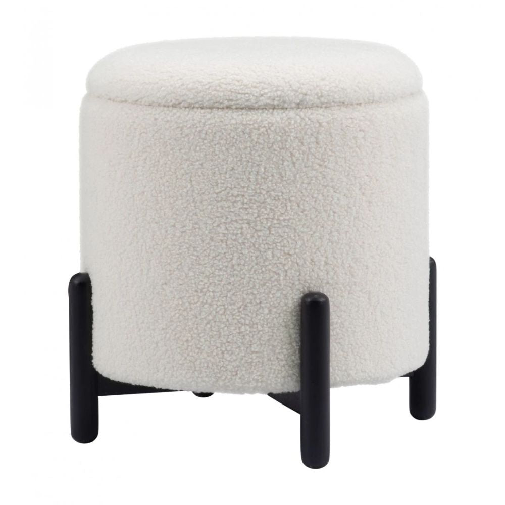 OTTOMAN DE ALMACENAMIENTO NOGAL BEAT CALISTOGA | Ottoman Decorativo de Almacenamiento para Habitación | 42 cm | Estructura Madera MDF Negro | Marfil | Tejido Poliéster Boucle | Interior - 109616 - Zuo - NOGAL BEAT - Bancos