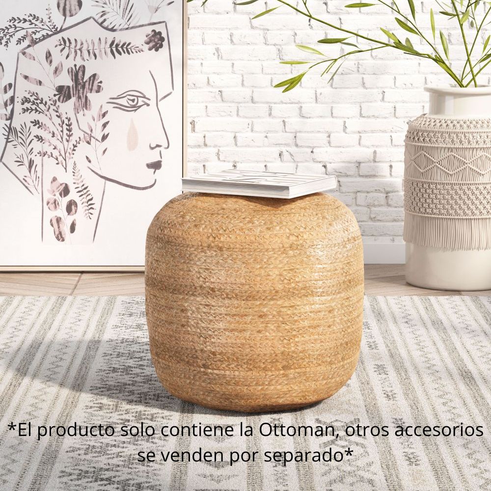 OTTOMAN NOGAL BEAT LILLIAN | Ottoman Decorativo para Habitación | 46 cm | Natural | Yute Trenzado Poliestireno | Interior - 109218 - Zuo - NOGAL BEAT - Taburete