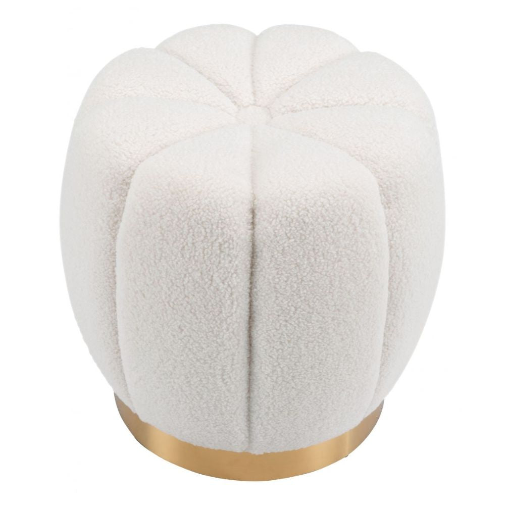 OTTOMAN NOGAL BEAT NAPA | Ottoman Decorativo para Habitación | 44 cm | Estructura Base Acero Inoxidable Galvanizado Oro | Blanco | Tela Estilo Boucle 100% Poliéster Madera Contrachapada MDF | Interior - 109619 - Zuo - NOGAL BEAT - Taburete