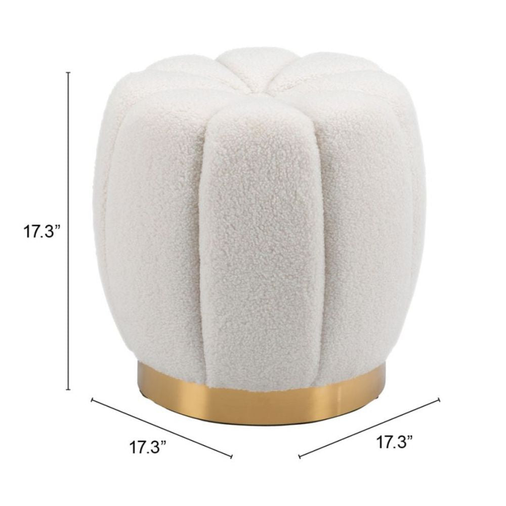 OTTOMAN NOGAL BEAT NAPA | Ottoman Decorativo para Habitación | 44 cm | Estructura Base Acero Inoxidable Galvanizado Oro | Blanco | Tela Estilo Boucle 100% Poliéster Madera Contrachapada MDF | Interior - 109619 - Zuo - NOGAL BEAT - Taburete