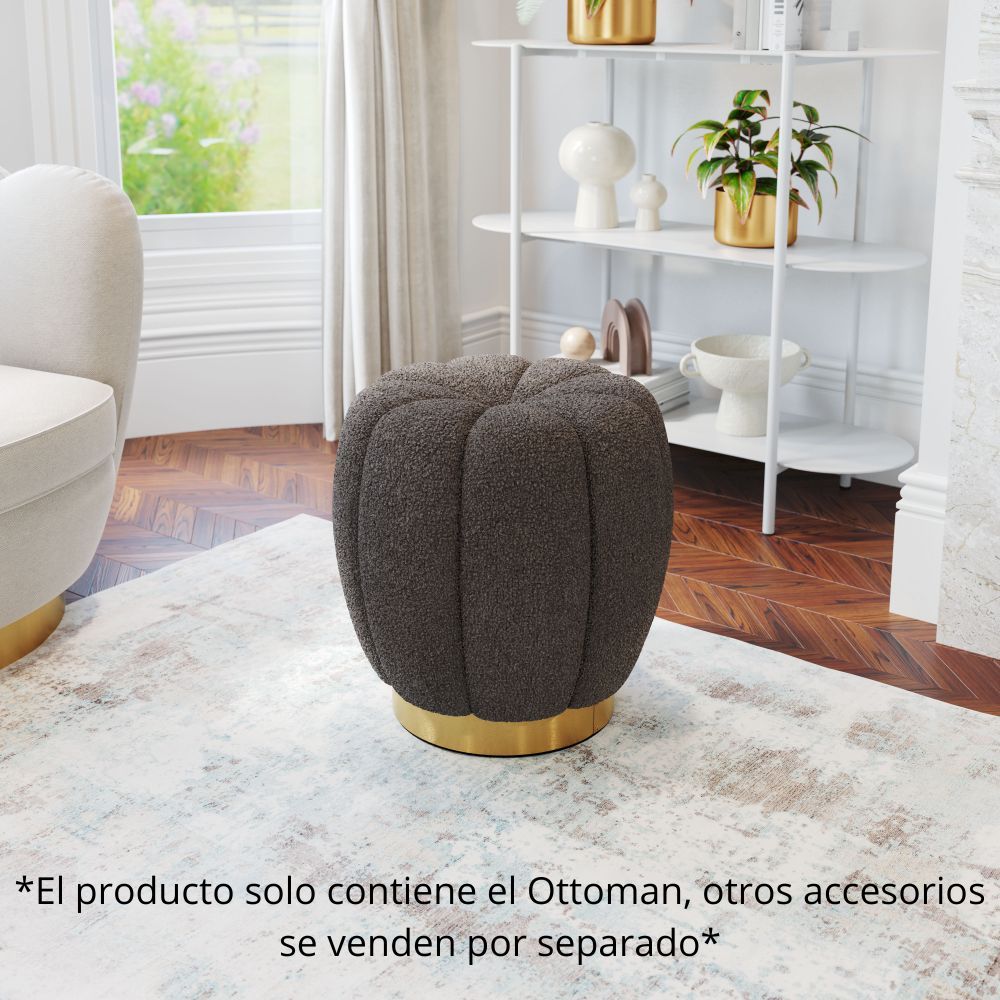 OTTOMAN NOGAL BEAT NAPA | Ottoman Decorativo para Habitación | 44 cm | Estructura Base Acero Inoxidable Galvanizado Oro | Gris | Tela Estilo Boucle 100% Poliéster Madera Contrachapada MDF | Interior - 109620 - Zuo - NOGAL BEAT - Taburete