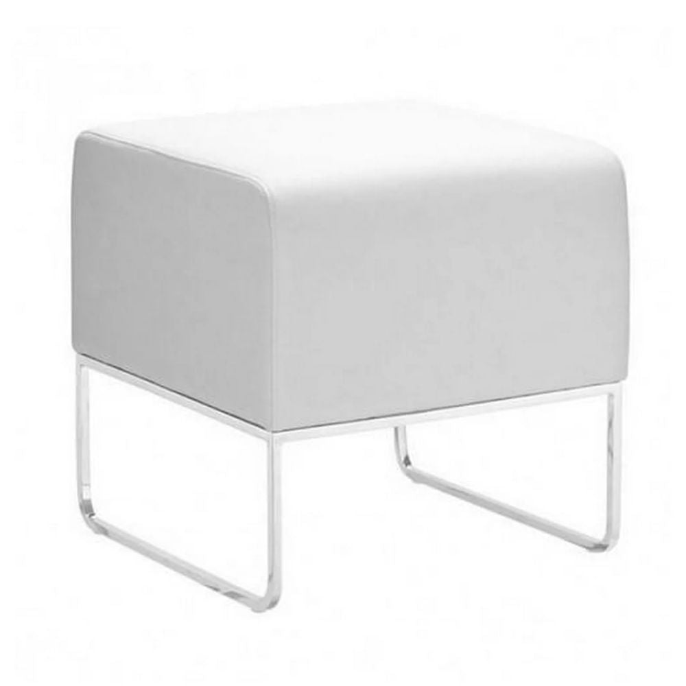 OTTOMAN NOGAL BEAT PLUSH | Ottoman Decorativo para Habitación | 46 cm | Estructura Acero Cromado | Blanco | Cuero Artificial Madera Contrachapada | Interior - 103004 - Zuo - NOGAL BEAT - Bancos