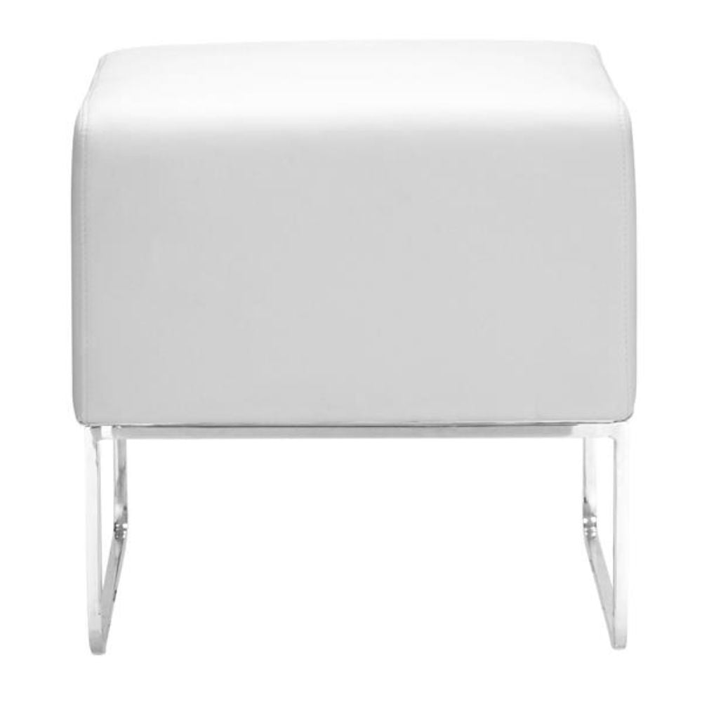 OTTOMAN NOGAL BEAT PLUSH | Ottoman Decorativo para Habitación | 46 cm | Estructura Acero Cromado | Blanco | Cuero Artificial Madera Contrachapada | Interior - 103004 - Zuo - NOGAL BEAT - Bancos