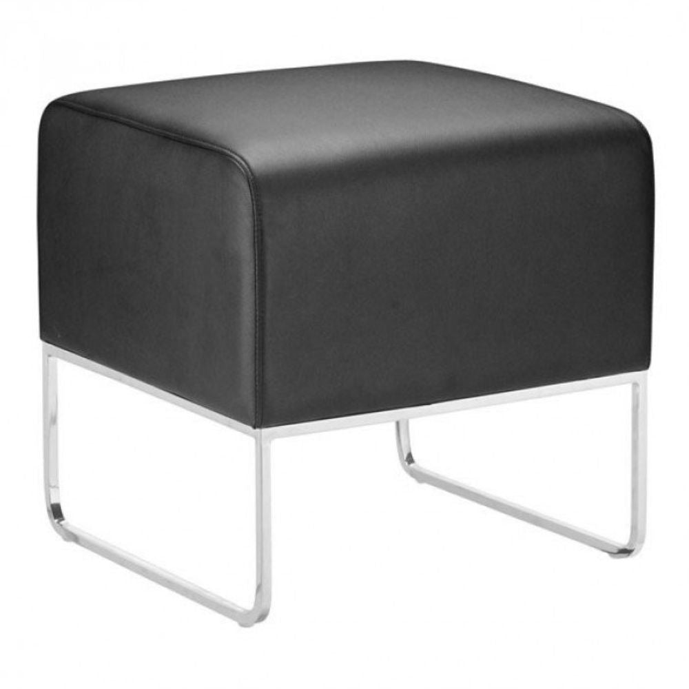 OTTOMAN NOGAL BEAT PLUSH | Ottoman Decorativo para Habitación | 46 cm | Estructura Acero Cromado | Negro | Cuero Artificial Madera Contrachapada | Interior - 103003 - Zuo - NOGAL BEAT - Bancos