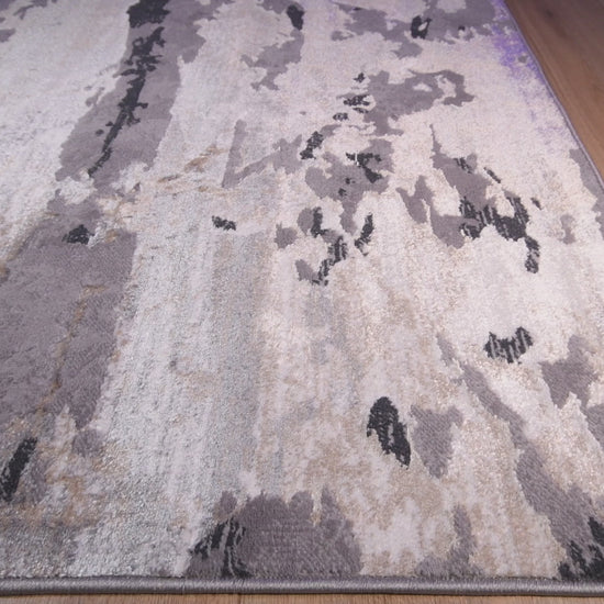 Tapete decorativo colección Jasmine U5009 rectangular de poliéster pelo corto en tonos gris y negro