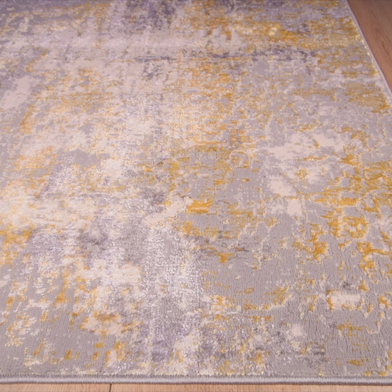 Tapete decorativo Deniz U7010 rectangular de poliéster en oro, crema y gris