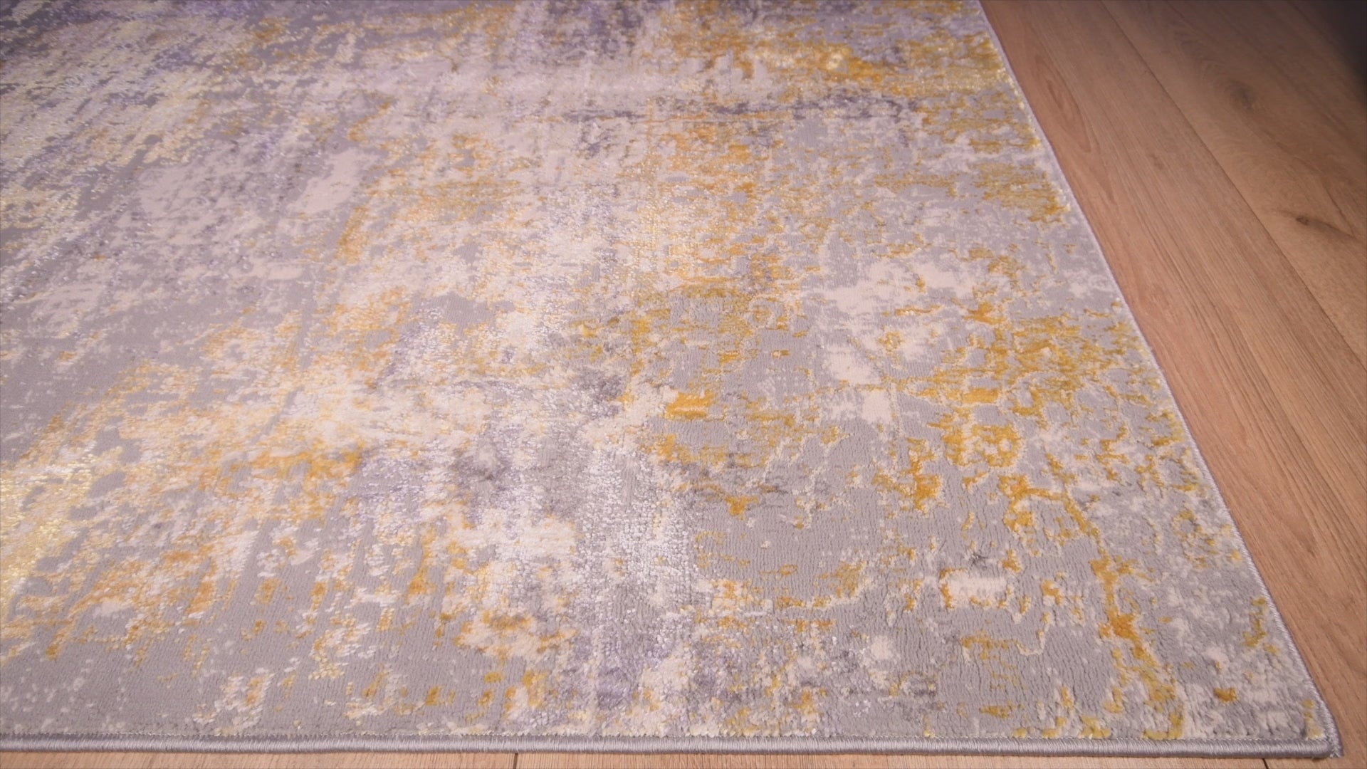 Tapete decorativo Deniz U7010 rectangular de poliéster en oro, crema y gris