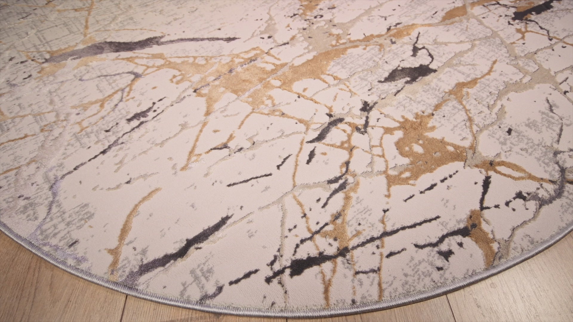 Tapete decorativo Zaria T2187 de poliéster en gris y crema, formas rectangular y circular