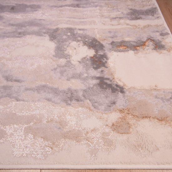 Tapete colección Terra T9028 rectangular de poliéster y polipropileno en tono crema oro