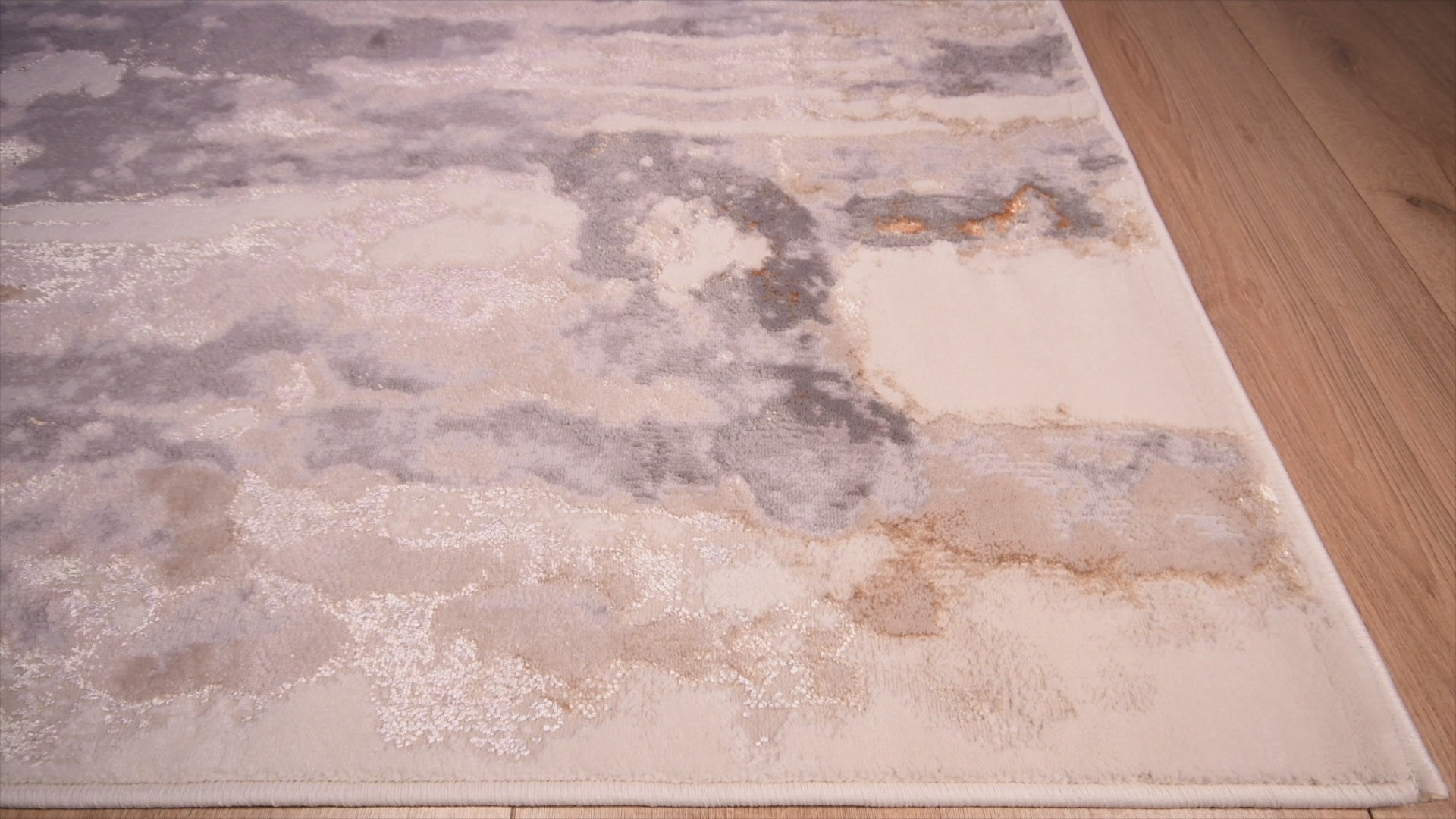 Tapete colección Terra T9028 rectangular de poliéster y polipropileno en tono crema oro