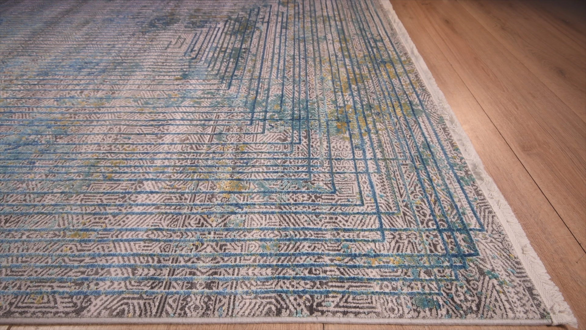 Tapete colección Civita T2269 rectangular en tonos turquesa y gris para decoración
