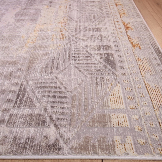 Tapete decorativo colección Elif U6035 rectangular de polipropileno y poliéster en oro taupe