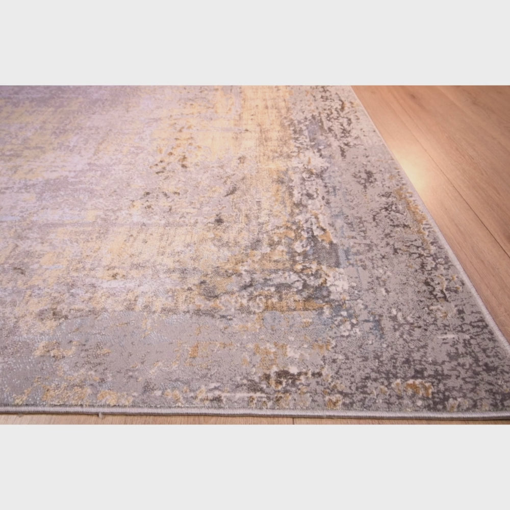 Tapete decorativo colección Adara T2260 rectangular de poliéster en tonos gris, verde y oro
