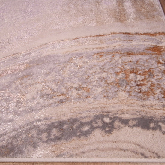 Tapete decorativo Terra T9030 rectangular de poliéster y polipropileno en crema y oro