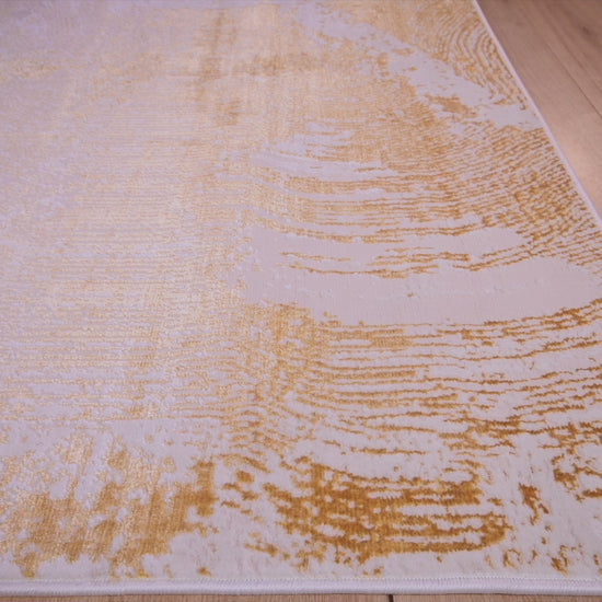 Tapete decorativo Elif U6034 rectangular de polipropileno y poliéster en oro y taupe