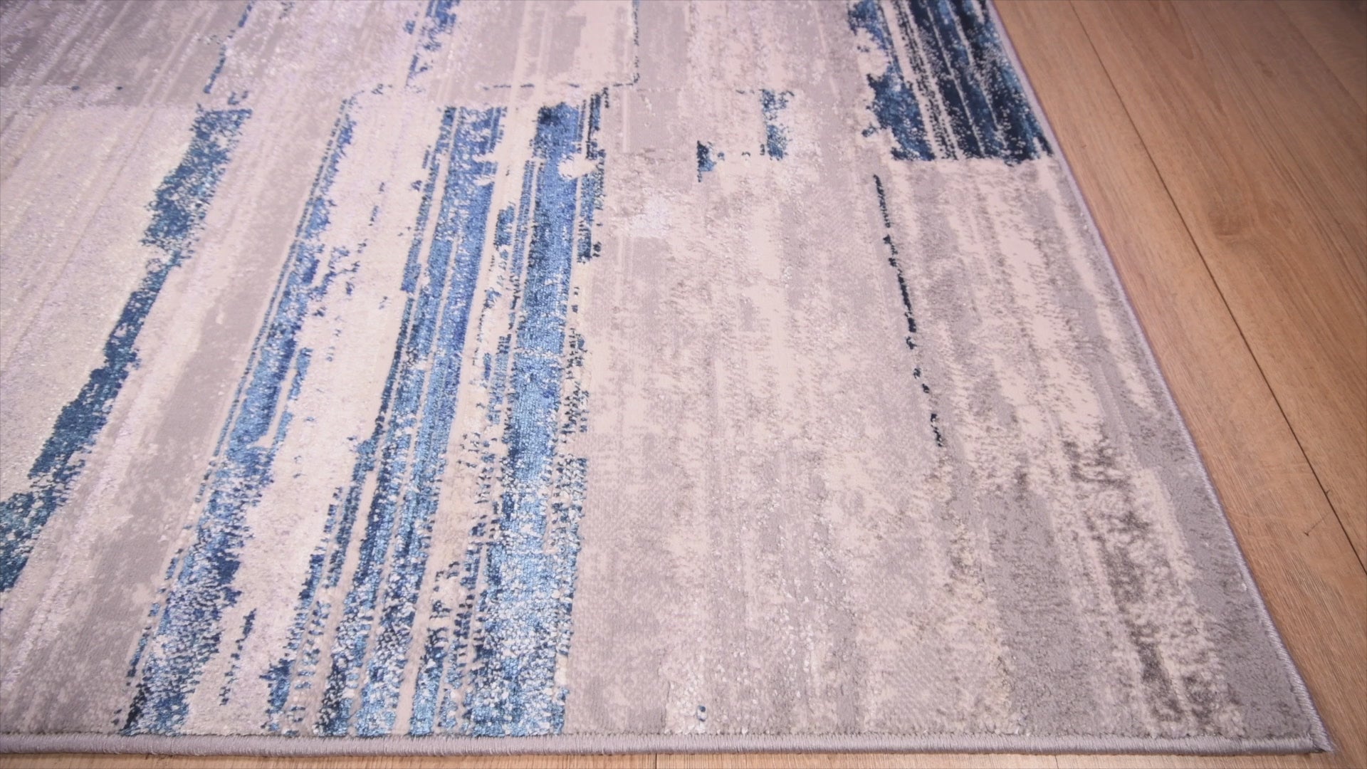 Tapete decorativo colección Deniz U7015 rectangular de poliéster en tonos gris, crema y azul