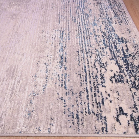 Tapete decorativo Deniz U7018 rectangular de poliéster en gris, crema y azul