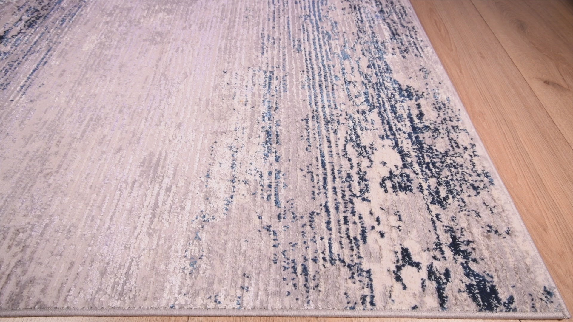 Tapete decorativo Deniz U7018 rectangular de poliéster en gris, crema y azul