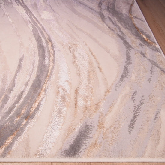 Tapete decorativo colección Terra T9032 rectangular de poliéster y polipropileno en crema oro