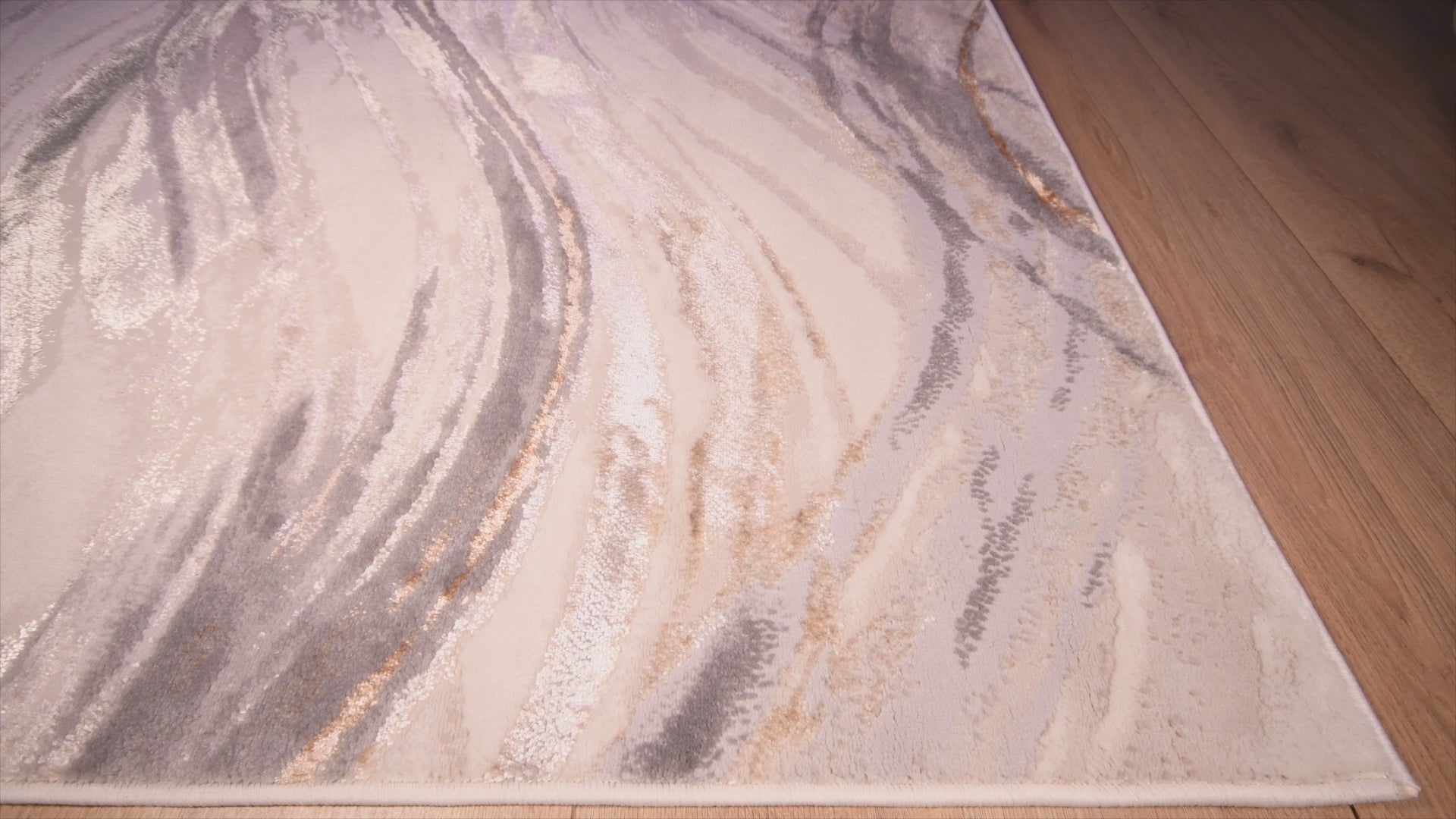 Tapete decorativo colección Terra T9032 rectangular de poliéster y polipropileno en crema oro