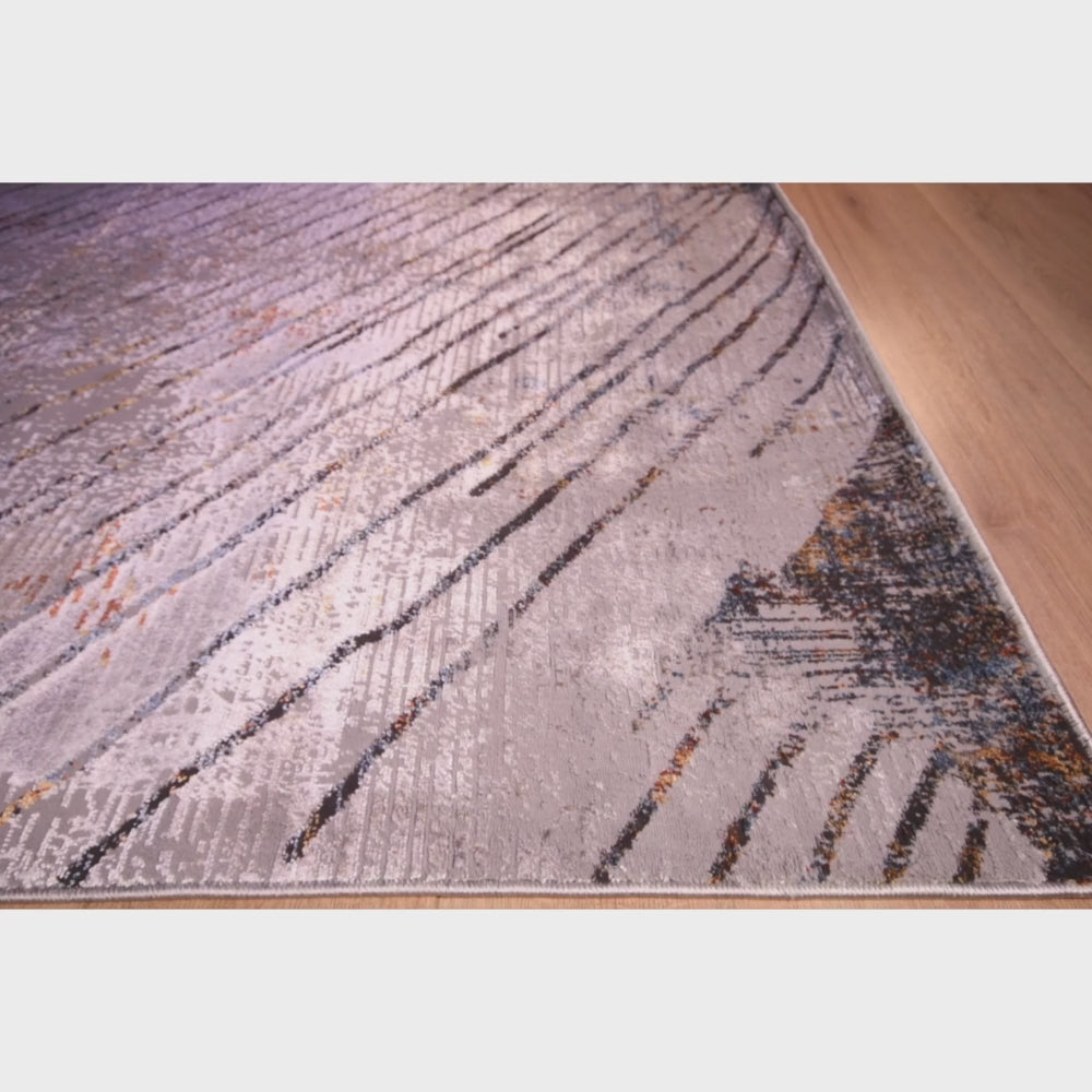 Tapete decorativo Adara T2256 rectangular de poliéster con patrón gris, crema y oro