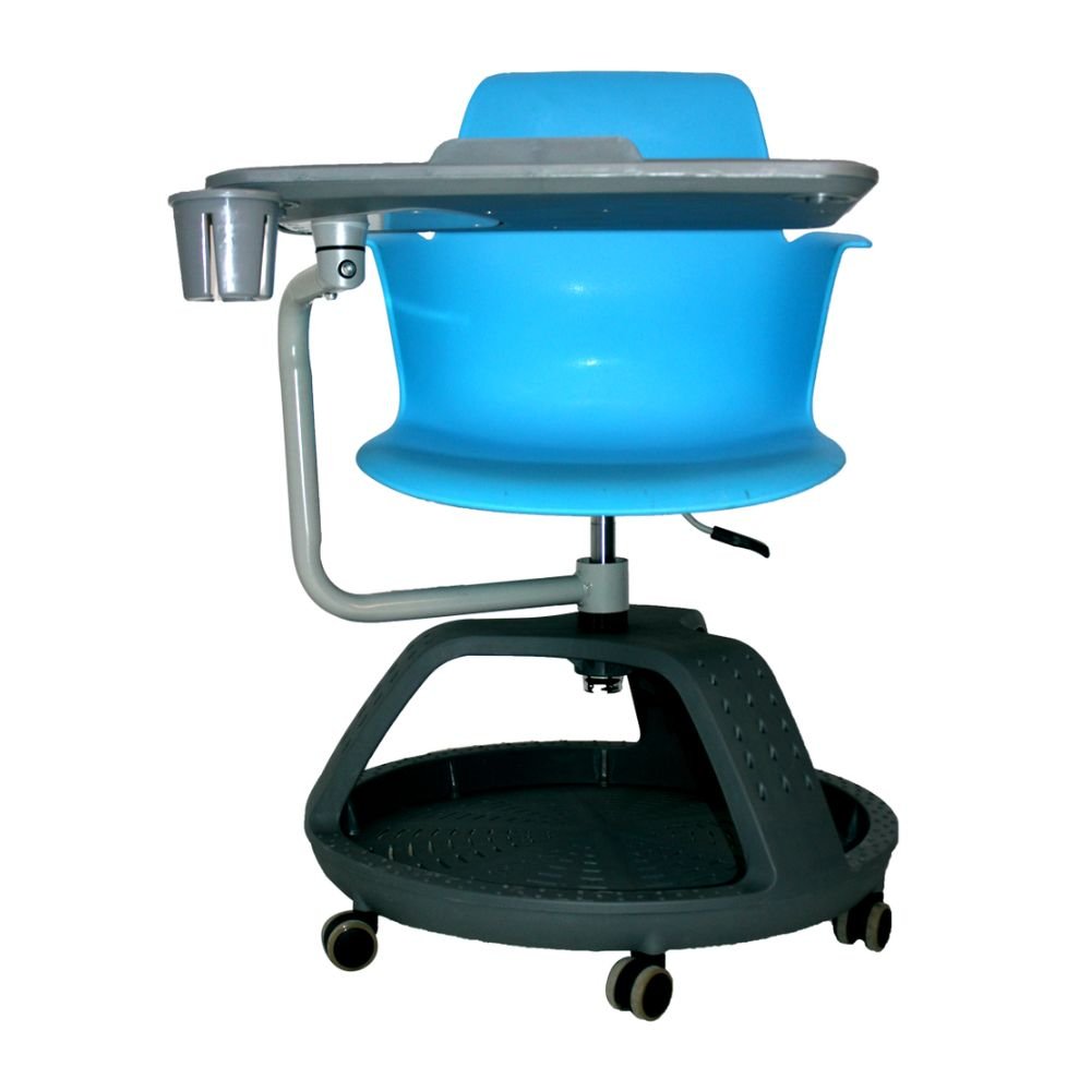 Pupitre escolar giratorio Nogal Beat con ruedas, disponible en colores azul, rojo, amarillo, verde y naranja