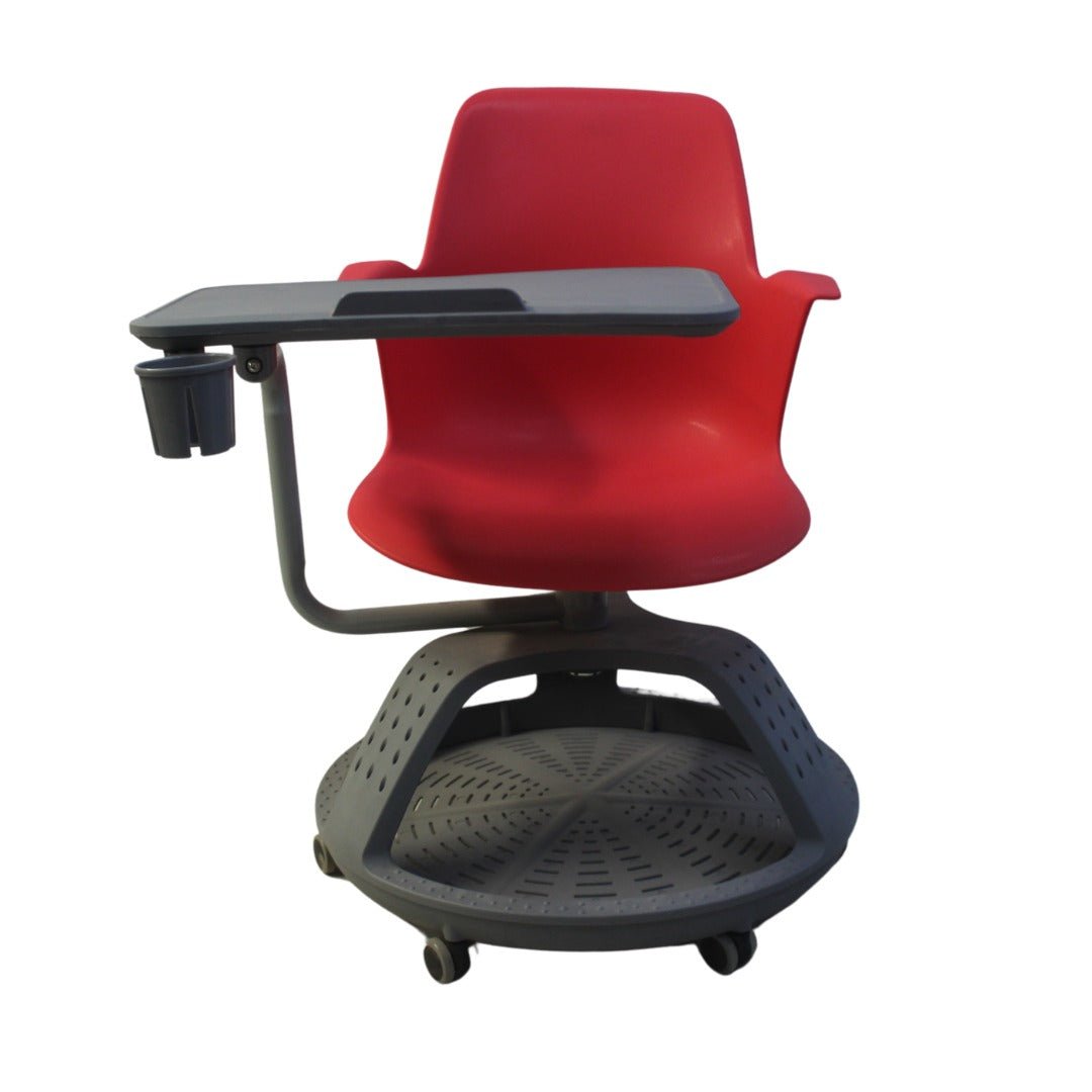 Pupitre escolar giratorio Nogal Beat con ruedas, disponible en colores azul, rojo, amarillo, verde y naranja