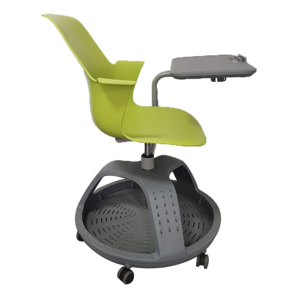 Pupitre escolar giratorio Nogal Beat con ruedas, disponible en colores azul, rojo, amarillo, verde y naranja