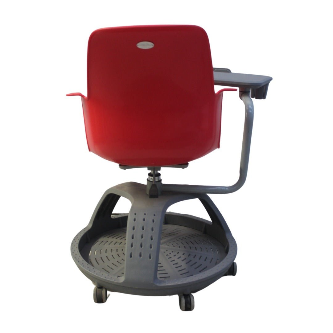 Pupitre escolar giratorio Nogal Beat con ruedas, disponible en colores azul, rojo, amarillo, verde y naranja