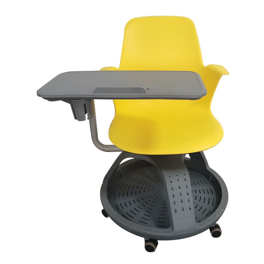 Pupitre escolar giratorio Nogal Beat con ruedas, disponible en colores azul, rojo, amarillo, verde y naranja