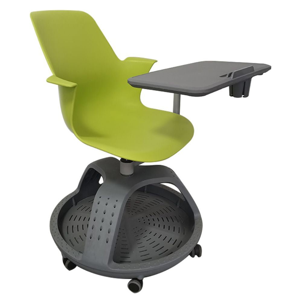 Pupitre escolar giratorio Nogal Beat con ruedas, disponible en colores azul, rojo, amarillo, verde y naranja