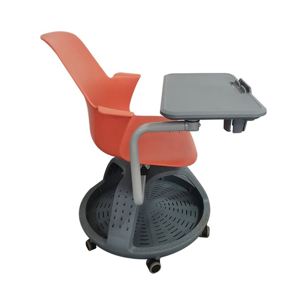 Pupitre escolar giratorio Nogal Beat con ruedas, disponible en colores azul, rojo, amarillo, verde y naranja